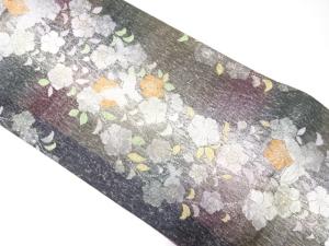 縞に枝垂れ花・蝶模様織り出し　振袖用袋帯